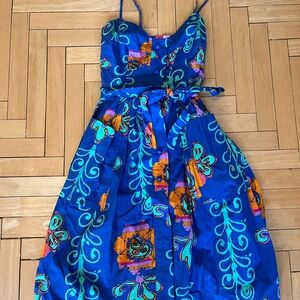 Tracy Reese Kirby Blue and Orange Floral Midi Dress Sz 0